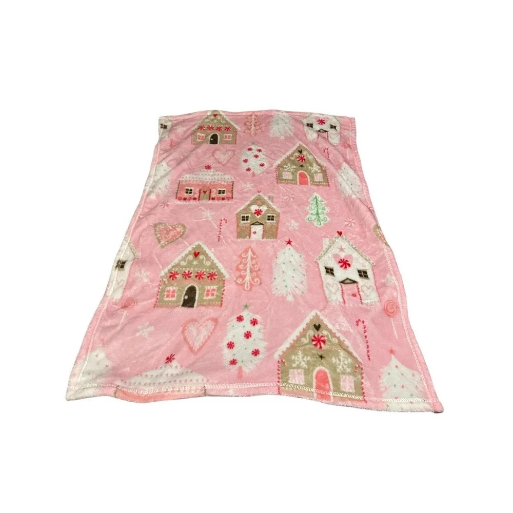 toddler‎ pink christmas ginger bread house throw blanket 38x28 inches